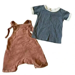 Mini Mioche Blue Shirt Rust overalls bundle Size 6-12 months